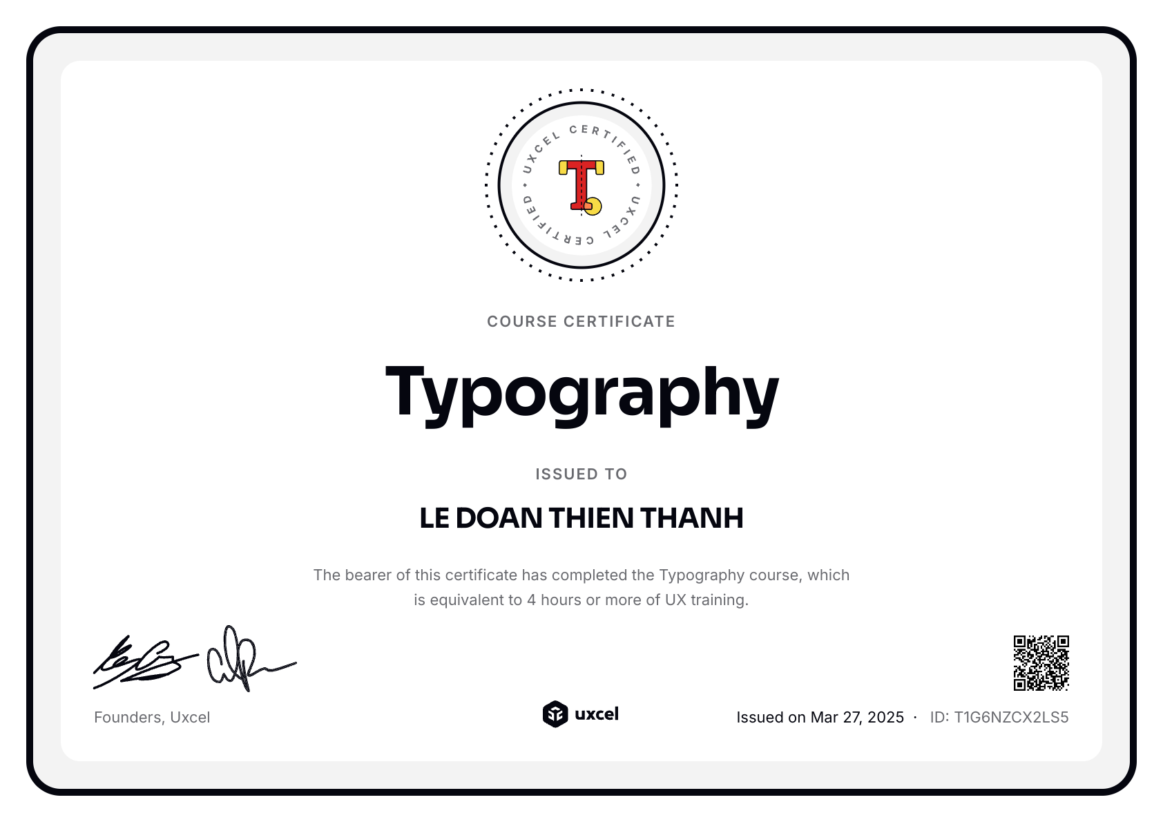 LE DOAN THIEN THANH's certificate